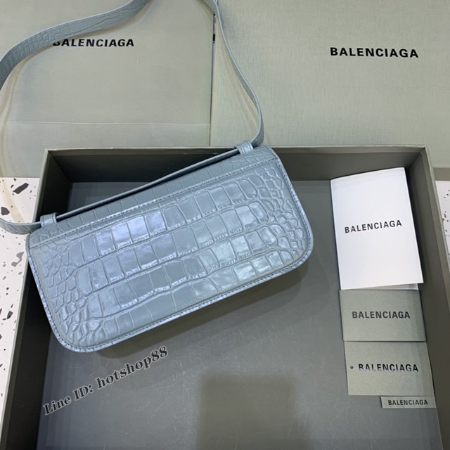 Balenciaga專櫃爆款大號鱷魚霧霾藍肩背包 巴黎世家新款Gossip bag斜挎包 fyj1299